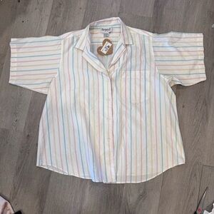 Partners by Mervyns Vintage Striped Cotton Blend Short Sleeve Button Up 18w/38 L